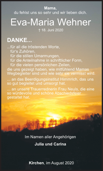 Traueranzeige von Eva-Maria Wehner von Siegener Zeitung