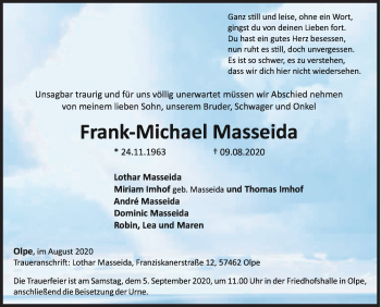 Traueranzeige von Frank-Michael Masseida von Siegener Zeitung