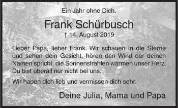 Traueranzeige von Frank Schürbusch von Siegener Zeitung