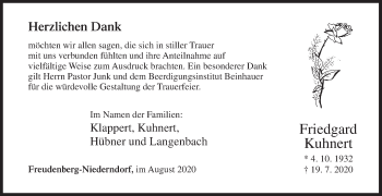 Traueranzeige von Friedgard Kuhnert von Siegener Zeitung