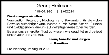Traueranzeige von Georg Heilmann von Siegener Zeitung