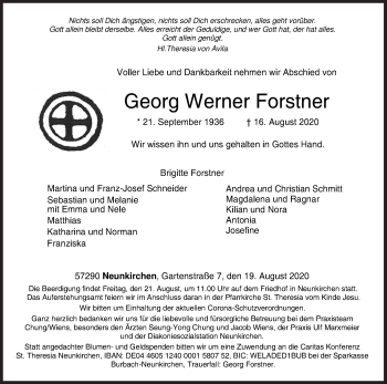 Traueranzeige von Georg Werner Forstner von Siegener Zeitung