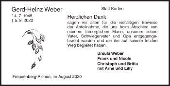 Traueranzeige von Gerd-Heinz Weber von Siegener Zeitung