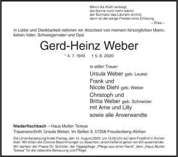 Traueranzeige von Gerd-Heinz Weber von Siegener Zeitung