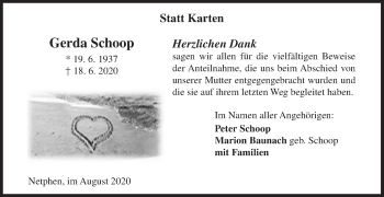 Traueranzeige von Gerda Schoop von Siegener Zeitung