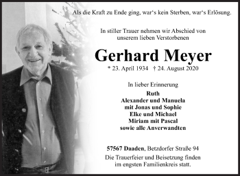 Traueranzeige von Gerhard Meyer von Siegener Zeitung