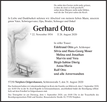 Traueranzeige von Gerhard Otto von Siegener Zeitung