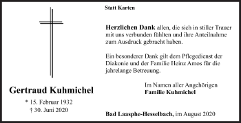 Traueranzeige von Gertraud Kuhmichel von Siegener Zeitung