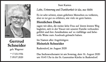 Traueranzeige von Gertrud Schneider von Siegener Zeitung