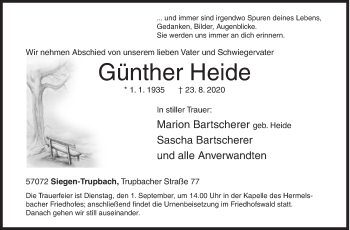 Traueranzeige von Günther Heide von Siegener Zeitung