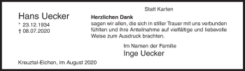 Traueranzeige von Hans Uecker von Siegener Zeitung