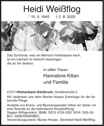 Traueranzeige von Heidi Weißflog von Siegener Zeitung
