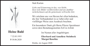 Traueranzeige von Heinz Bald von Siegener Zeitung