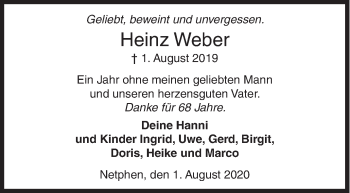 Traueranzeige von Heinz Weber von Siegener Zeitung