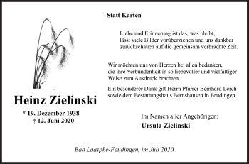 Traueranzeige von Heinz Zielinski von Siegener Zeitung