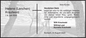 Traueranzeige von Helene Krautwald von Siegener Zeitung