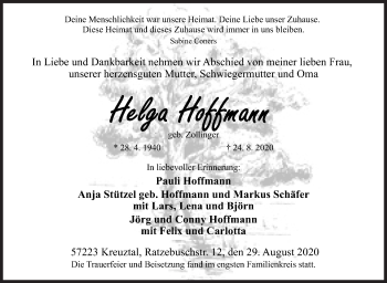 Traueranzeige von Helga Hoffmann von Siegener Zeitung