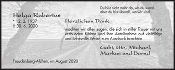 Traueranzeige von Helga Rubertus von Siegener Zeitung