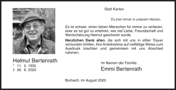 Traueranzeige von Helmut Bertenrath von Siegener Zeitung