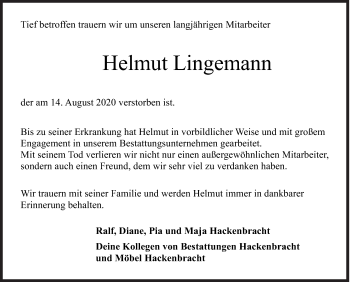 Traueranzeige von Helmut Lingemann von Siegener Zeitung