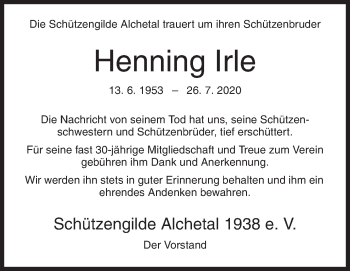 Traueranzeige von Henning Irle von Siegener Zeitung