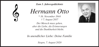 Traueranzeige von Hermann Otto von Siegener Zeitung