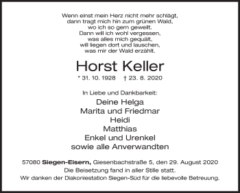 Traueranzeige von Horst Keller von Siegener Zeitung