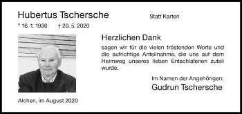 Traueranzeige von Hubertus Tschersche von Siegener Zeitung