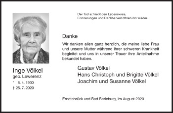 Traueranzeige von Inge Völkel von Siegener Zeitung