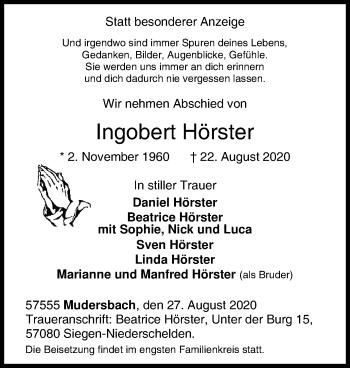 Traueranzeige von Ingobert Hörster von Siegener Zeitung