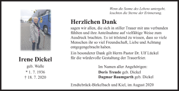 Traueranzeige von Irene Dickel von Siegener Zeitung