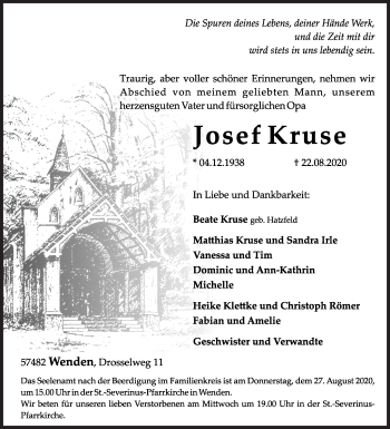 Traueranzeige von Josef Kruse von Siegener Zeitung