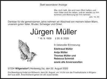 Traueranzeige von Jürgen Müller von Siegener Zeitung