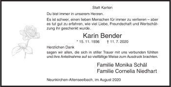 Traueranzeige von Karin Bender von Siegener Zeitung