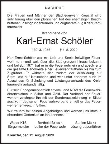 Traueranzeige von Karl-Ernst Schöler von Siegener Zeitung