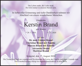 Traueranzeige von Kerstin Brand von Siegener Zeitung