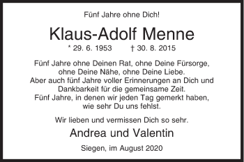 Traueranzeige von Klaus-Adolf Menne von Siegener Zeitung