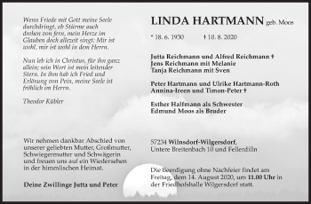 Traueranzeige von Linda Hartmann von Siegener Zeitung