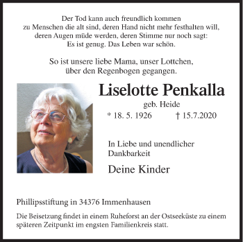 Traueranzeige von Liselotte Penkalla von Siegener Zeitung