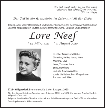 Traueranzeige von Lore Neef von Siegener Zeitung