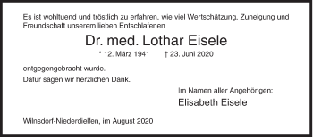 Traueranzeige von Lothar Eisele von Siegener Zeitung