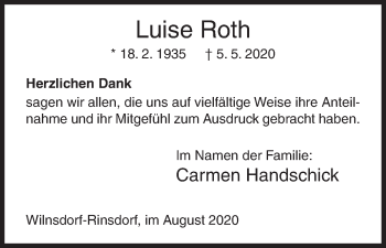 Traueranzeige von Luise Roth von Siegener Zeitung
