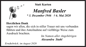 Traueranzeige von Manfred Basler von Siegener Zeitung