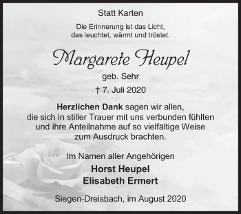 Traueranzeige von Margarete Heupel von Siegener Zeitung