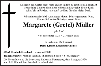 Traueranzeige von Margarete  Müller von Siegener Zeitung