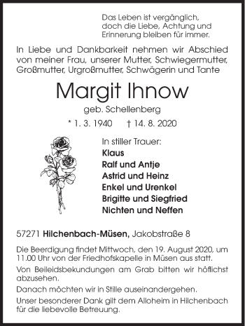 Traueranzeige von Margit Ihnow von Siegener Zeitung