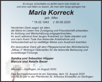 Traueranzeige von Maria Korreck von Siegener Zeitung