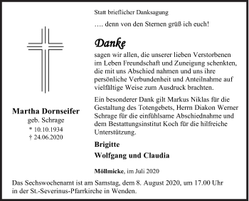 Traueranzeige von Martha Dornseifer von Siegener Zeitung