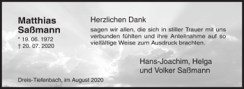 Traueranzeige von Matthias Saßmann von Siegener Zeitung