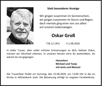Traueranzeige von Oskar Groß von Siegener Zeitung